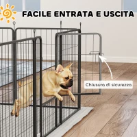 PawHut Recinto per Cani a 12 Pannelli Modulabili da 68x1.5x80cm in Acciaio Nero con Porta di Ingresso(m-5)