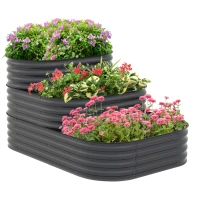Outsunny Carré potager de jardin fond ouvert 3 étages pour herbes légumes fruits fleurs 158 x 109 x 82 cm gris(m-1)
