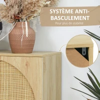 HOMCOM Meuble de rangement buffet haut aspect bois et cannage design 2 portes 80 x 39 x 101,8 cm naturel(m-6)