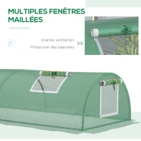 Outsunny Serre de jardin tunnel 5 fenêtres enroulables bâche PE 140 g/㎡ métal époxy 300 x 80 x 45 cm vert(m-5)