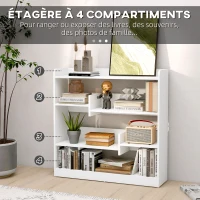 HOMCOM Bibliothèque étagère Meuble de Rangement dim. 90L x 24l x 91H cm 4 Niveaux 3 Panneaux arrières Panneaux de Particules Blanc(m-4)