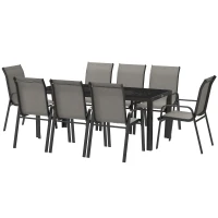 Outsunny Set da Giardino con Tavolo Rettangolare in Vetro e 8 Sedie Impilabili con Braccioli, Grigio Chiaro(m-10)