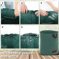 Outsunny Set 3 Sacchi per Rifiuti da Giardino da 272 L con Manici, Richiudibili e Riutilizzabili, Ø67x76 cm, Verde(m-6)