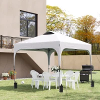 Outsunny 3 x 3 (M) Pop Up Gazebo - UPF 50+ Foldable Canopy Tent, Includes Carry Bag with Wheels and 4 Leg Weight Bags, Height Adjustable, for Outdoor Garden Patio Party, White(m-2)