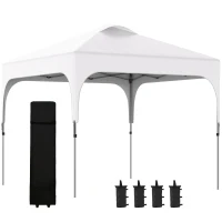 Outsunny 3 x 3 (M) Pop Up Gazebo - UPF 50+ Foldable Canopy Tent, Includes Carry Bag with Wheels and 4 Leg Weight Bags, Height Adjustable, for Outdoor Garden Patio Party, White(m-13)
