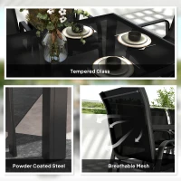 Outsunny 8 Seater Garden Dining Set with Stacking Chairs, Rectangular Tempered Glass Top, Garden Furniture Set, Outdoor Dining Table and Chairs for Patio, Balcony, Poolside, Black(m-5)