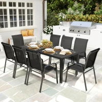 Outsunny 8 Seater Garden Dining Set with Stacking Chairs, Rectangular Tempered Glass Top, Garden Furniture Set, Outdoor Dining Table and Chairs for Patio, Balcony, Poolside, Black(m-2)