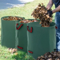 Outsunny Conjunto de 3 Sacos de Resíduos de Jardim 272L Resistentes com Pegas Reforçadas e Aros Flexíveis Dobráveis e Reutilizáveis Ø67x76 cm Verde(m-2)