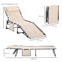 Outsunny Zonneligstoel, Opvouwbare Tuinligstoel, Klapligstoel met Kussen, 5-standen Rugleuning, Oxford-stof, 188 x 57 x 30 cm, Beige(m-3)