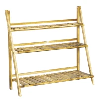 Outsunny Suport Pliabil pentru Plante din Lemn de Brad cu 3 Nivele, 100x37x93 cm, Lemn Natural(m-11)