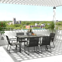 Outsunny 6 Seater Garden Dining Set with Soft Cushions, Rattan Backrest, Rectangular Plastic Top, Garden Furniture Set, Outdoor Dining Table and Chairs for Patio, Balcony, Poolside, Grey(m-10)