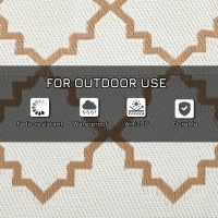 Outsunny Plastic Straw Reversible RV Outdoor Rug with Carry Bag, 182 x 274cm, Brown and Cream(m-6)