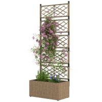 Outsunny Jardineira com Treliça 2 Vasos Amovíveis para Plantas Trepadeiras Jardineira Grande de Vime 57x30x150 cm Madeira(m-10)