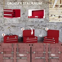 DURHAND Werkzeugkiste mit 2 Schubladen, oberes Staufach, Stahlverschlüsse, Tragegriff, 46x24x22 cm, Rot(m-5)