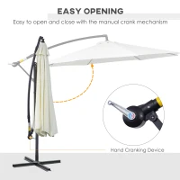 Outsunny 3m Banana Umbrella Parasol, Offset Cantilever Parasol Umbrella with Cross Base, Cream White(m-4)