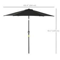 Outsunny 2.6M Garden Parasol Umbrella with Tilt and Crank, Outdoor Sun Parasol Sunshade Shelter with Aluminium Frame, Black(m-3)