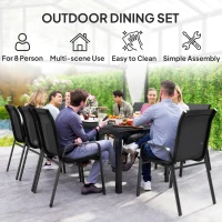 Outsunny 8 Seater Garden Dining Set with Stacking Chairs, Rectangular Tempered Glass Top, Garden Furniture Set, Outdoor Dining Table and Chairs for Patio, Balcony, Poolside, Black(m-6)