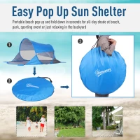 Outsunny Abri de plage tente de plage pliable pop-up automatique instantané protection UV fenêtre arrière grand tapis de sol bleu ciel(m-4)