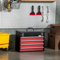 DURHAND Caixa de Ferramentas de Aço com 4 Gavetas Fechaduras Metálicas Mala de Ferramentas Portátil 51x22x39,5 Preto e Vermelho(m-6)