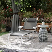 Outsunny Foldable Lounge Chair with 4-Level Adjustable Backrest & Headrest - Charcoal Grey(m-2)
