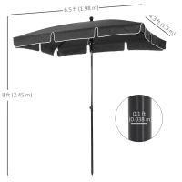 Outsunny Garden Parasol Umbrella, Outdoor Market Table Umbrella with Ruffles & Aluminium Pole, Rectangular Tilting Parasol Sun Shade Canopy, 2 x 1.3m, Grey(m-3)