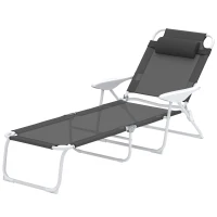 Outsunny Foldable Lounge Chair with 4-Level Adjustable Backrest & Headrest - Charcoal Grey(m-11)