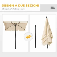 Outsunny Ombrellone da Giardino Rettangolare e Regolabile con Palo in Alluminio, 2x1.3x2.5 m, Beige(m-5)
