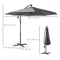 Outsunny Cantilever Umbrella Parasol Hanging Banana Steel Dark Grey 3M Patio(m-3)