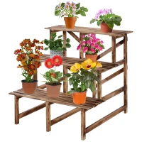 Outsunny Suport pentru Ghivece cu 3 Niveluri din Lemn de Brad, 80x80x78 cm, Lemn Natural(m-12)