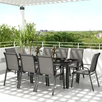 Outsunny Set da Giardino con Tavolo Rettangolare in Vetro e 8 Sedie Impilabili con Braccioli, Grigio Chiaro(m-8)