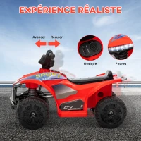 AIYAPLAY Quad électrique enfant 6V voiture électrique enfants vitesse de 2,5 km/h pour enfants 18-36 mois 71 x 40,5 x 45 cm rouge(m-5)
