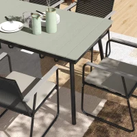 Outsunny 6 Seater Garden Dining Set with Soft Cushions, Rattan Backrest, Rectangular Plastic Top, Garden Furniture Set, Outdoor Dining Table and Chairs for Patio, Balcony, Poolside, Grey(m-7)