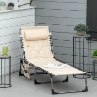 Outsunny Sonnenliege, Faltbare Gartenliege, Klappliege mit Kissen, 5-stufige Rückenlehne, Oxfordstoff, 188 x 57 x 30 cm, Beige(m-2)