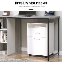 HOMCOM 60cm Filing Cabinet with Drawer, Open Shelf, Metal Handles and 4 Wheels, Office Home Organiser Mobile Printer, White(m-5)