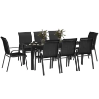 Outsunny 8 Seater Garden Dining Set with Stacking Chairs, Rectangular Tempered Glass Top, Garden Furniture Set, Outdoor Dining Table and Chairs for Patio, Balcony, Poolside, Black(m-1)