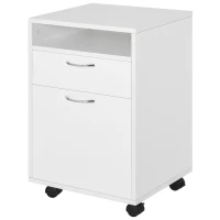 HOMCOM 60cm Filing Cabinet with Drawer, Open Shelf, Metal Handles and 4 Wheels, Office Home Organiser Mobile Printer, White(m-11)