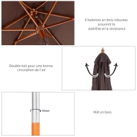 Outsunny Parasol de jardin extérieur Parasol rectangulaire inclinable bois polyester haute densité 2L x 1,5l x 2,3H m chocolat(m-5)