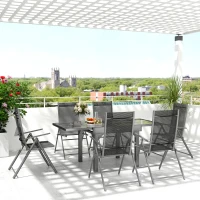 Outsunny 7 Piece Outdoor Dining Set with Extendable Table and 6 Folding Chairs for Patio, Balcony, Deck, Grey(m-10)