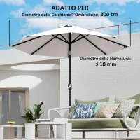 Outsunny Telo di Ricambio per Ombrellone da 3 m a 8 Stecche, Poliestere Anti UV 50+, Crema(m-5)