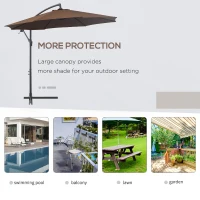 Outsunny 2.45m Overhanging Cantilever Parasol, Heavy Duty Waterproof Garden Umbrella with Cross Base, Brown(m-7)