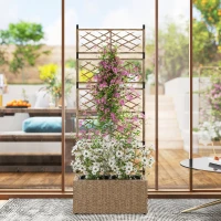 Outsunny Jardineira com Treliça 2 Vasos Amovíveis para Plantas Trepadeiras Jardineira Grande de Vime 57x30x150 cm Madeira(m-7)