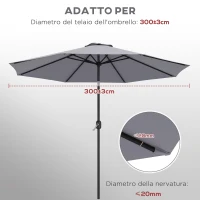 Outsunny Telo per Ombrellone da Ø295 cm in Poliestere Grigio Resistente all'Acqua con Presa d'Aria Superiore(m-5)
