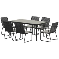 Outsunny 6 Seater Garden Dining Set with Soft Cushions, Rattan Backrest, Rectangular Plastic Top, Garden Furniture Set, Outdoor Dining Table and Chairs for Patio, Balcony, Poolside, Grey(m-11)