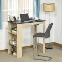 HOMCOM Table de bar table haute de cuisine mange-debout comptoir - dim. 112L x 57l x 106H cm - 3 étagères - aspect chêne clair noir(m-8)