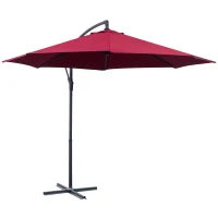 Outsunny Ombrellone da Giardino 3x2.5 m a Braccio Inclinabile con Manovella, Rosso Scuro(m-10)