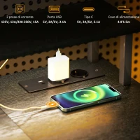 HOMCOM Scrivania per PC Reversibile con Prese Elettriche, Luci, Supporto Monitor e Scaffale, 120x50cm, Nero(m-4)