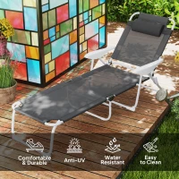 Outsunny Foldable Lounge Chair with 4-Level Adjustable Backrest & Headrest - Charcoal Grey(m-4)