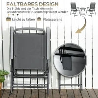 Outsunny Bistro-Set 3-teilig aus Metall Wetterfest Gartenmöbel Set mit klappbar Glastisch Gartenstühlen Dunkelgrau(m-4)