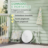AIYAPLAY Set da Giardino per Bambini 2-5 Anni con Tavolino Rotondo, 2 Sedie Pieghevoli e un Ombrellone, Bianco(m-6)