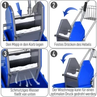 HOMCOM Schoonmaakemmer met wringer, rolbaar, Kunststof, Metalen handgreep, Blauw(m-5)